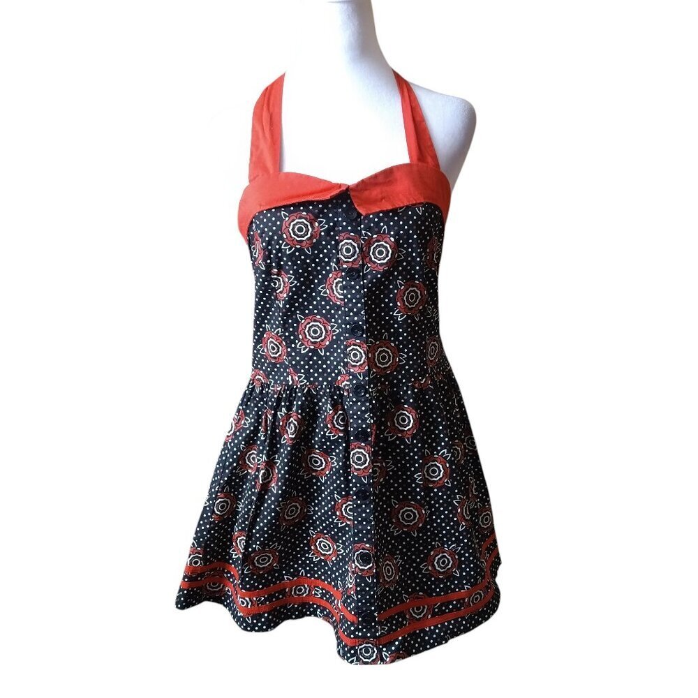 Sourpuss Size Small Floral Mini Halter Dress Retro Pin Up Rockabilly Smocked